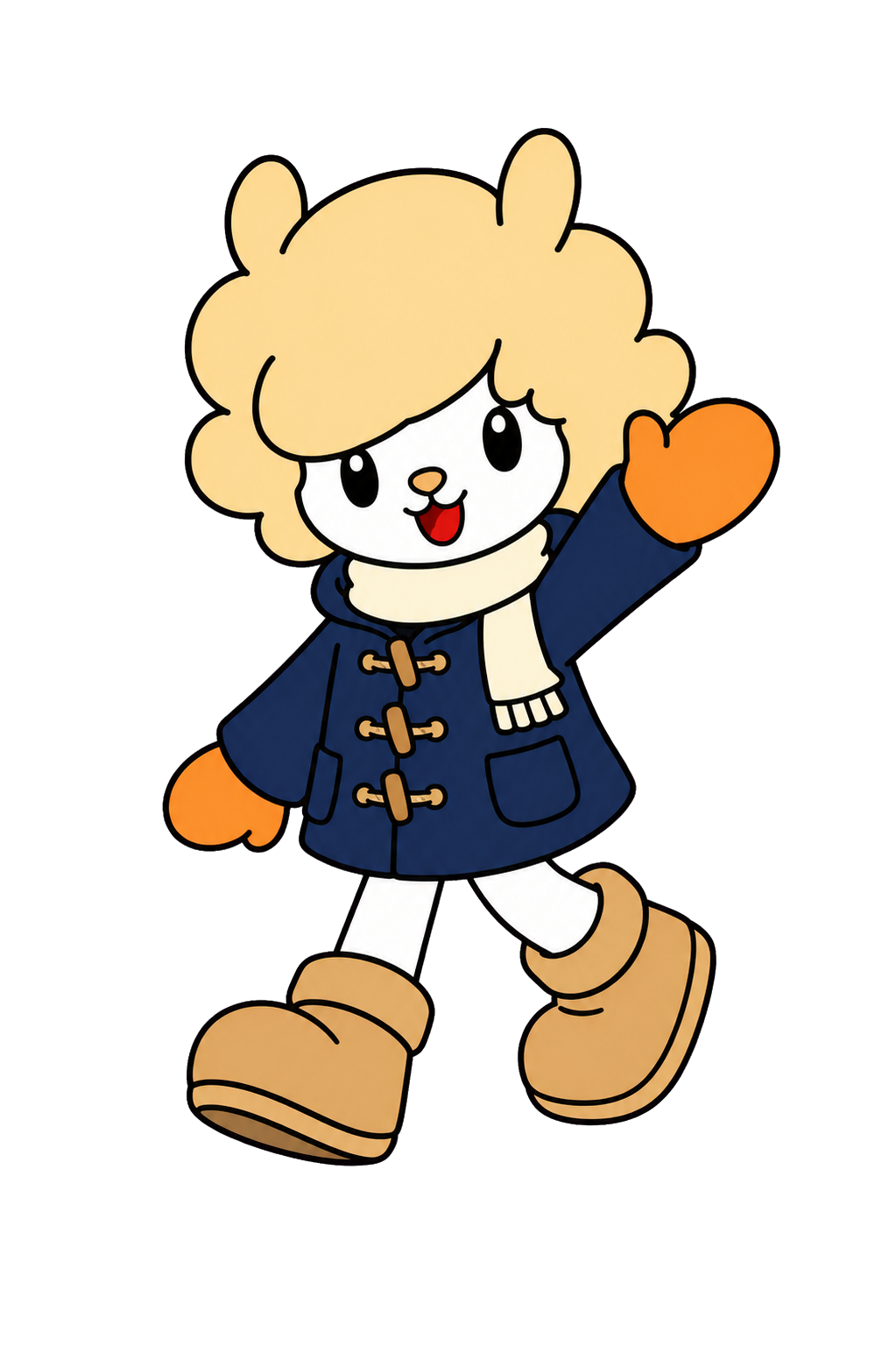 元気に手を上げるアルパカキャラクター